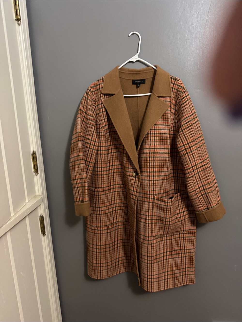 Talbots Brown Camel Plaid Single-Button Pea Coat